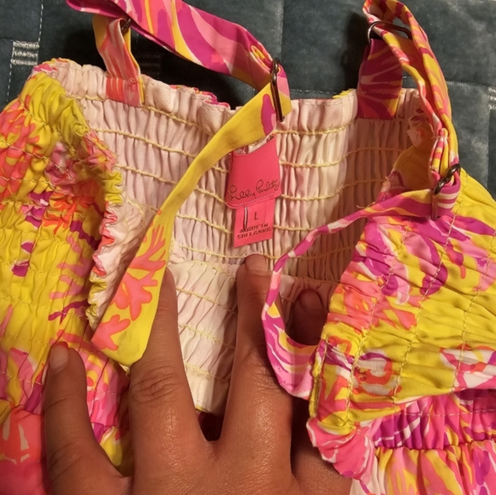 Lilly Pulitzer Girls Pink & Yellow Tiered Sundress | Girls Large - Picture 2 of 5